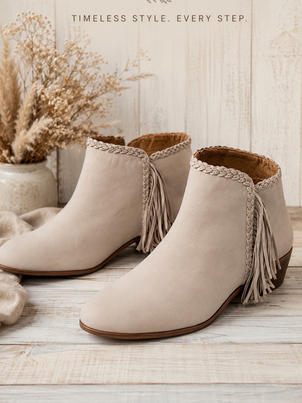 Sam Edelman Fringe Ankle Booties Beige Leather Western Boho Size 8.5 NWOB